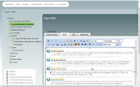 mi|cms content management system - screen shot of the CMS in action